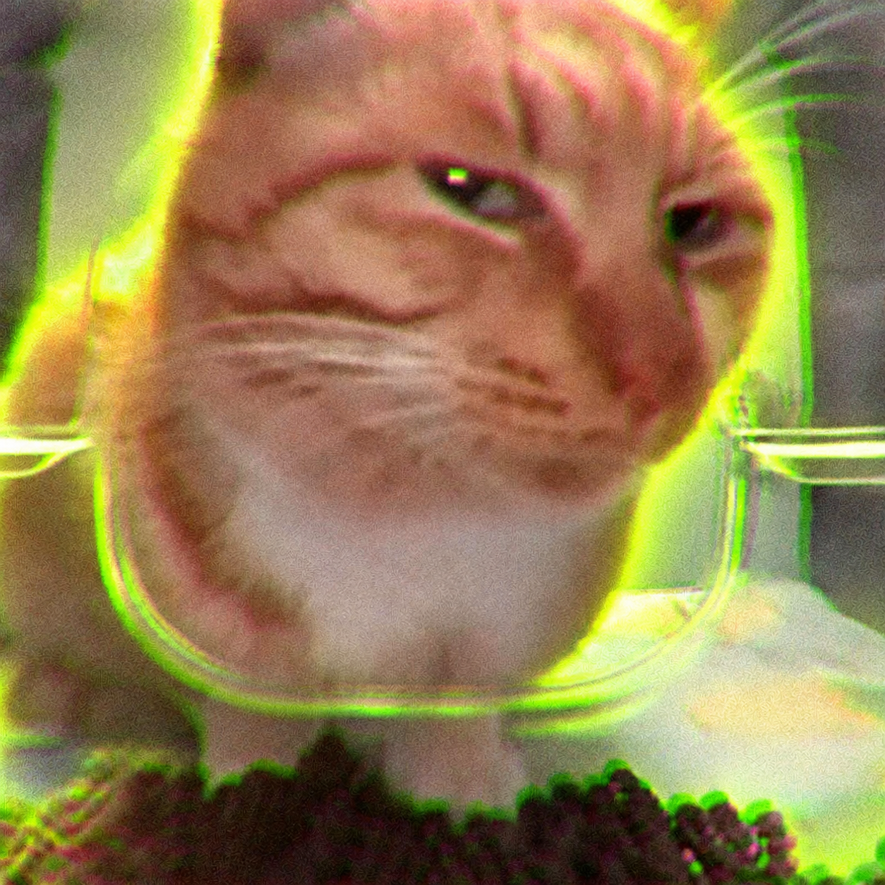 Glowing Suspicious Cat logo artwork